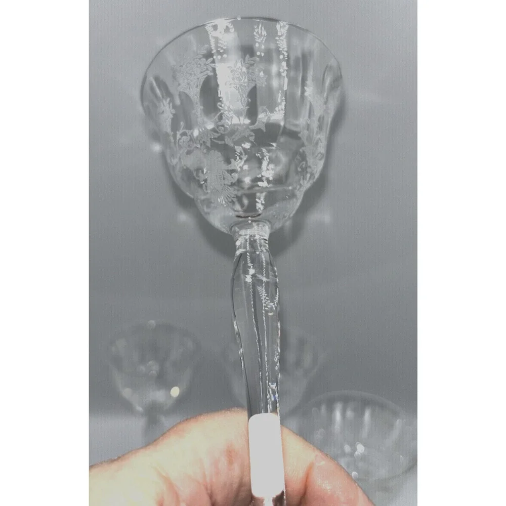 4 Champagne Coupes Sherbet Glasses Margantown Mayfair Cordial Floral Etched